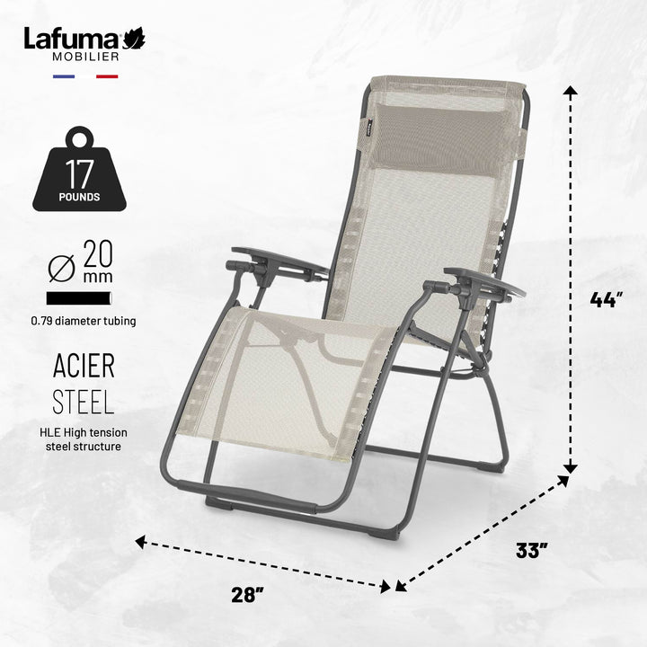 Lafuma Futura Zero Gravity Outdoor Steel Framed Lawn Recliner Chair, Seigle Grey