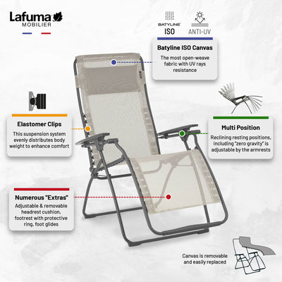 Lafuma Futura Zero Gravity Steel Framed Lawn Recliner Chair, Seigle (Used) - VMInnovations