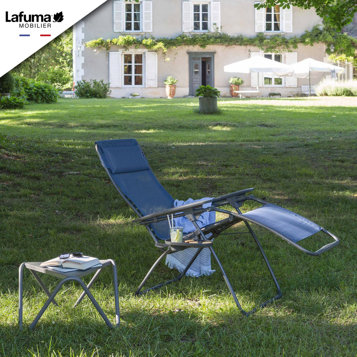 Lafuma Futura XL Zero Gravity Lawn Steel Framed Recliner Chair, Ocean (2 Pack)