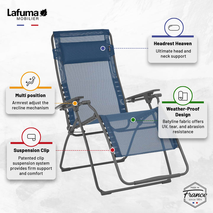 Lafuma Futura XL Zero Gravity Steel Framed Lawn Recliner Chair, Ocean (Open Box)
