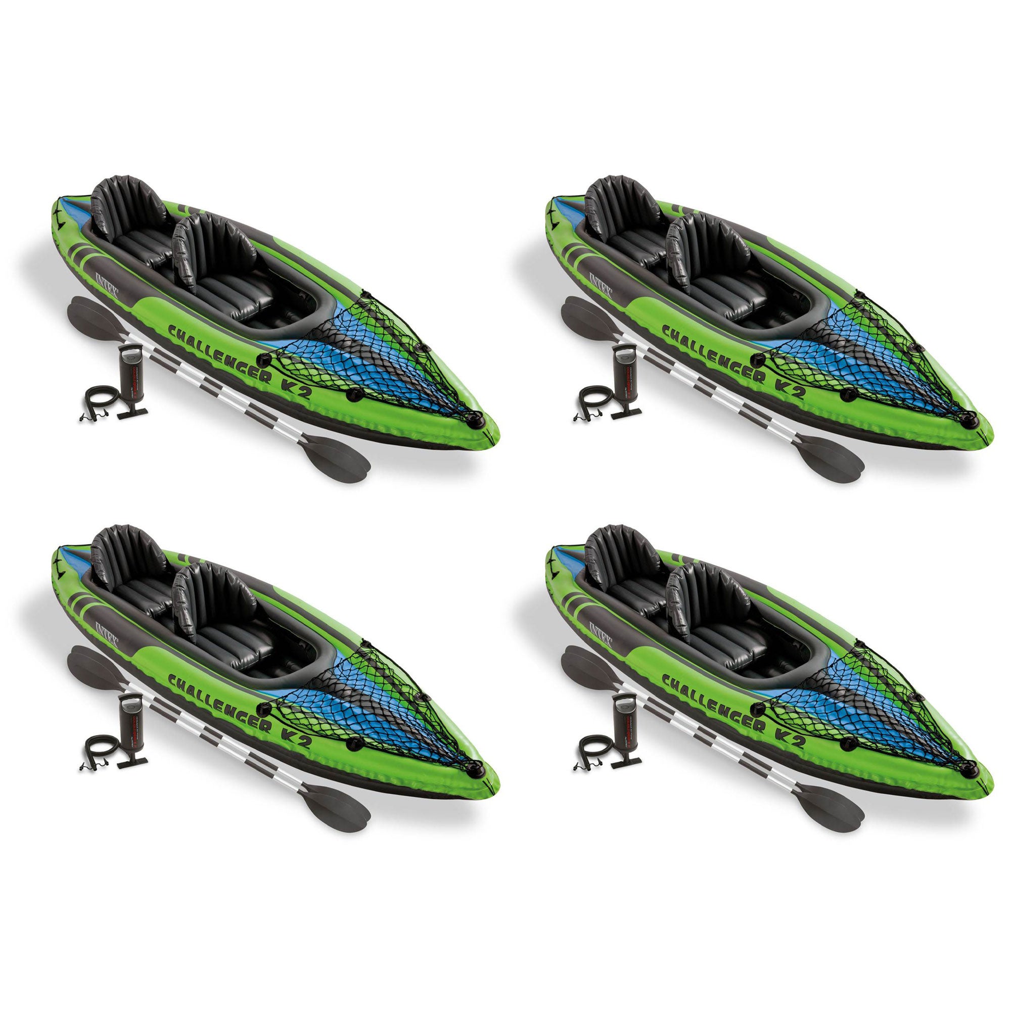 Intex Challenger K2 2-Person Inflatable Sporty Kayak + Oars And Pump (4 Pack)