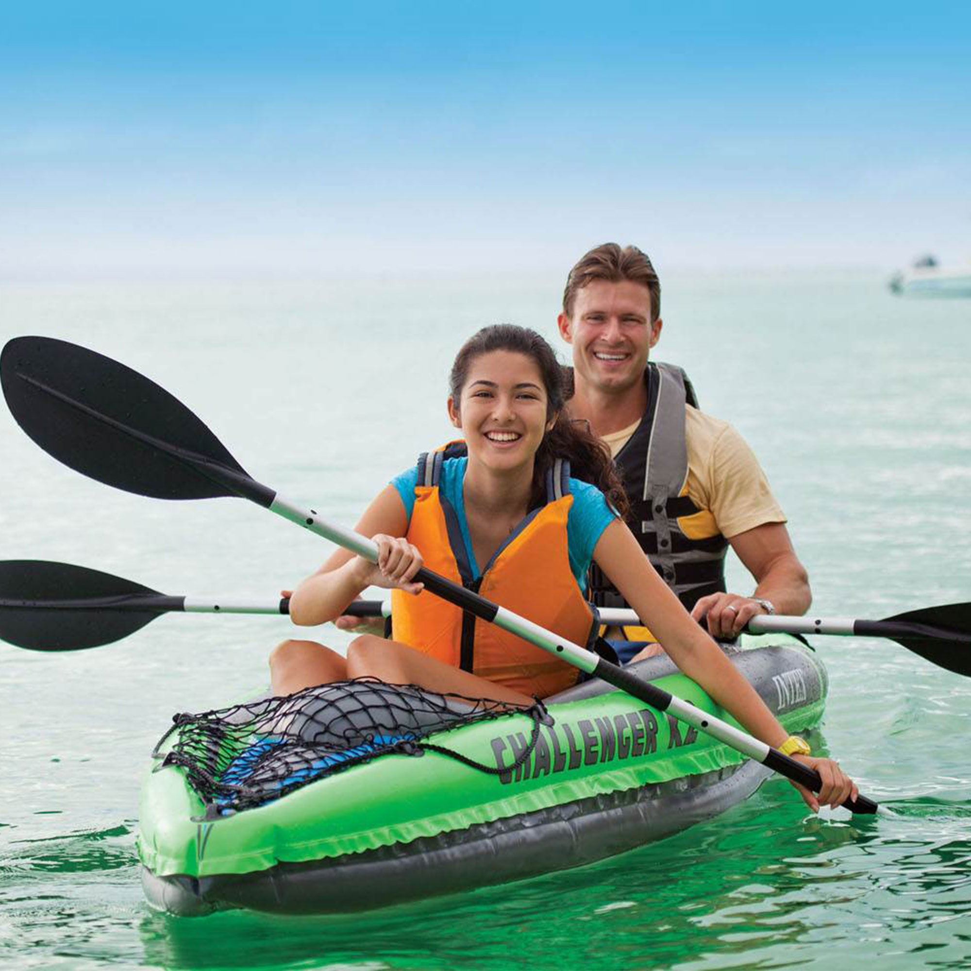 Intex Challenger K2 2-Person Inflatable Sporty Kayak + Oars And Pump (4 Pack)