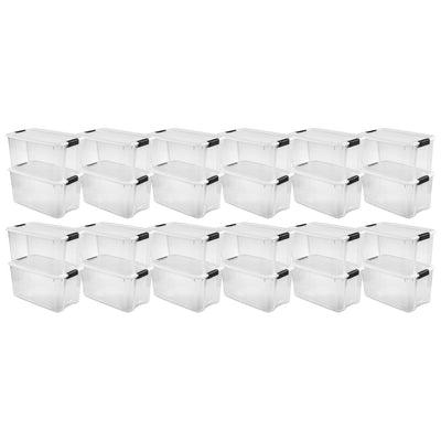 Sterilite 70 Qt Clear Plastic Stackable Storage Bin w/ White Latch Lid, 24 Pack - VMInnovations