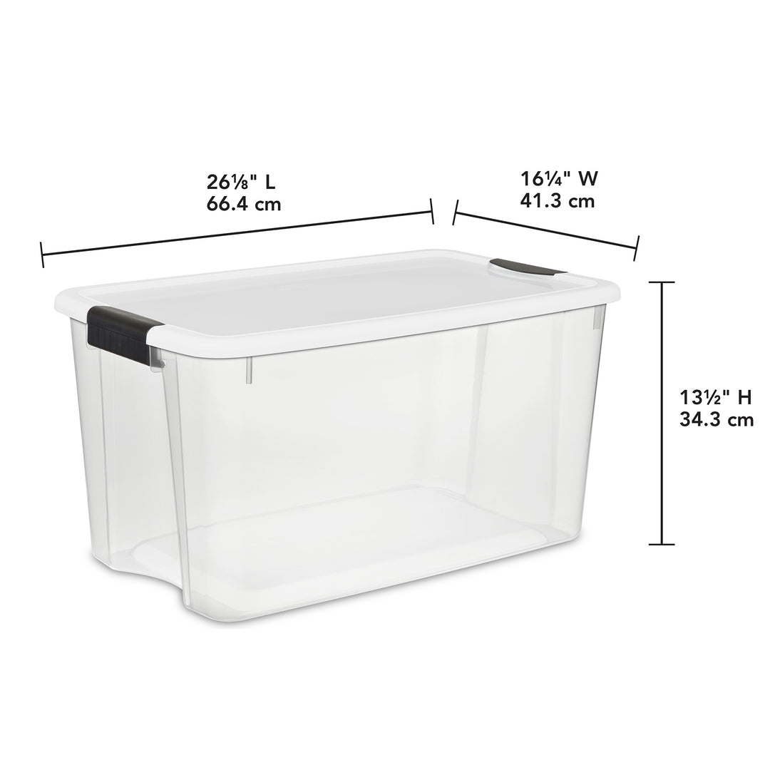 Sterilite 70 Qt Clear Plastic Stackable Storage Bin w/ White Latch Lid, 16 Pack