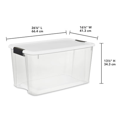 Sterilite 70 Qt Clear Plastic Stackable Storage Bin w/ White Latch Lid, 12 Pack - VMInnovations