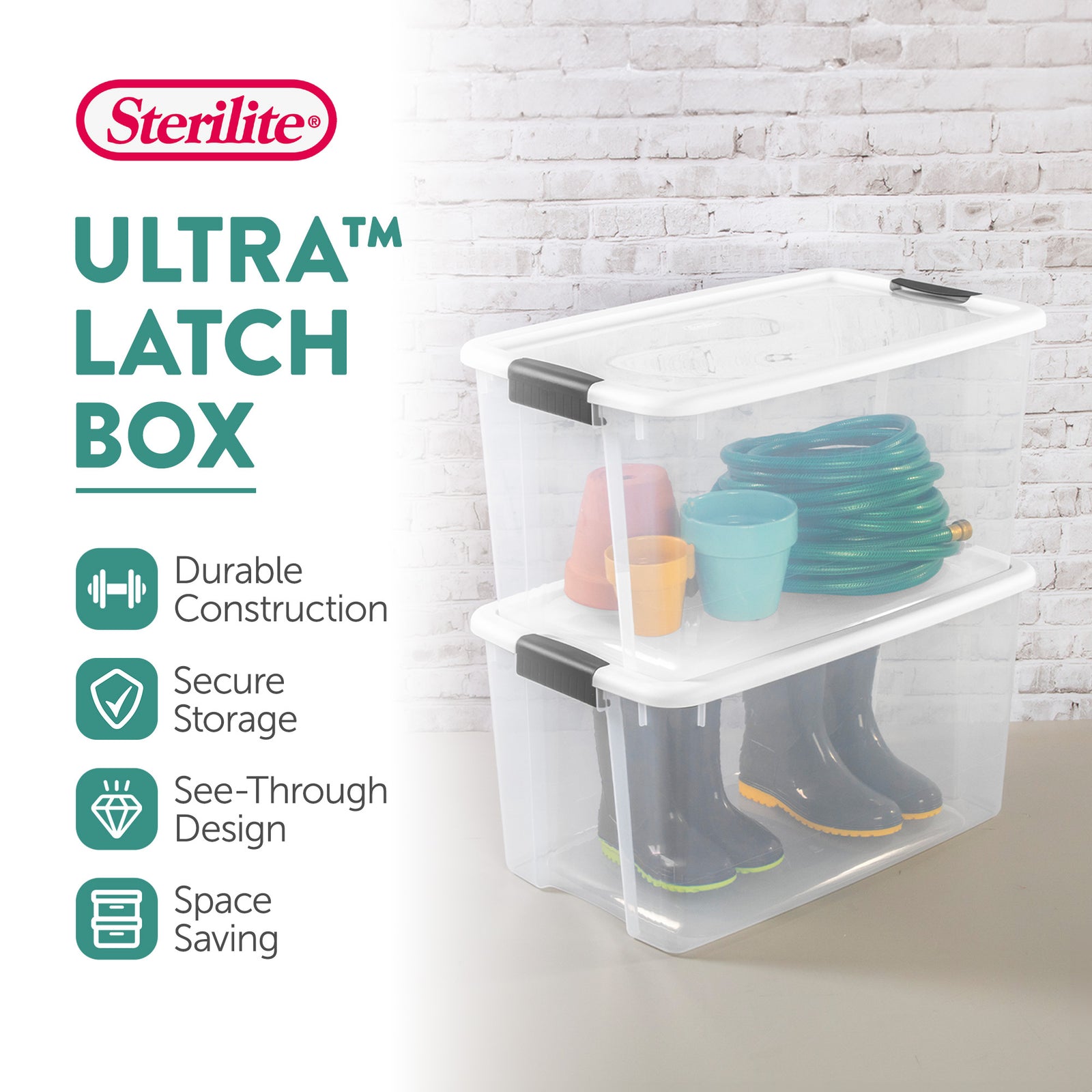 Sterilite 70 Qt Clear Plastic Stackable Storage Bin w/ White Latch Lid, 16 Pack - VMInnovations