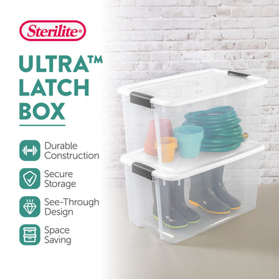 Sterilite 70 Qt Clear Plastic Stackable Storage Bin w/ White Latch Lid, (8 Pack)