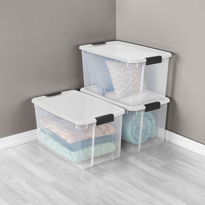 Sterilite 70 Qt Clear Plastic Stackable Storage Bin with Latching Lid, (4 Pack) - VMInnovations