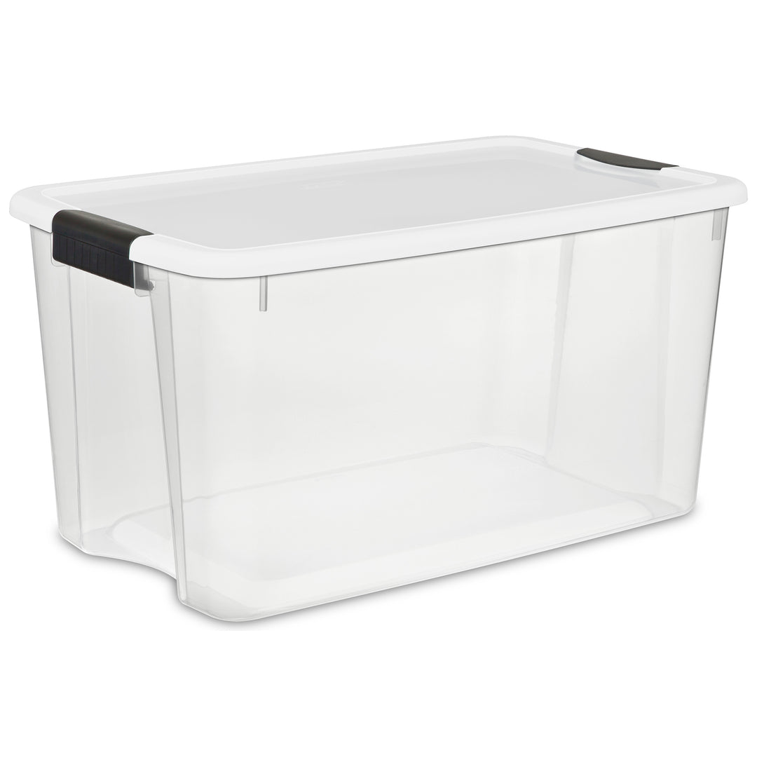 Sterilite 70 Qt Clear Plastic Stackable Storage Bin w/ White Latch Lid, 16 Pack