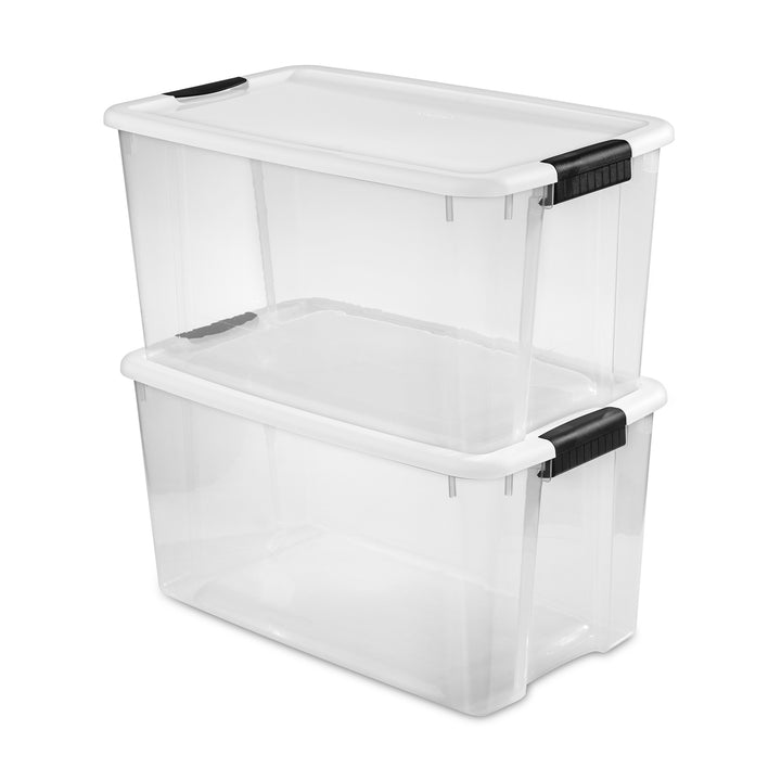 Sterilite 70 Qt Clear Plastic Stackable Storage Bin w/ White Latch Lid, 16 Pack