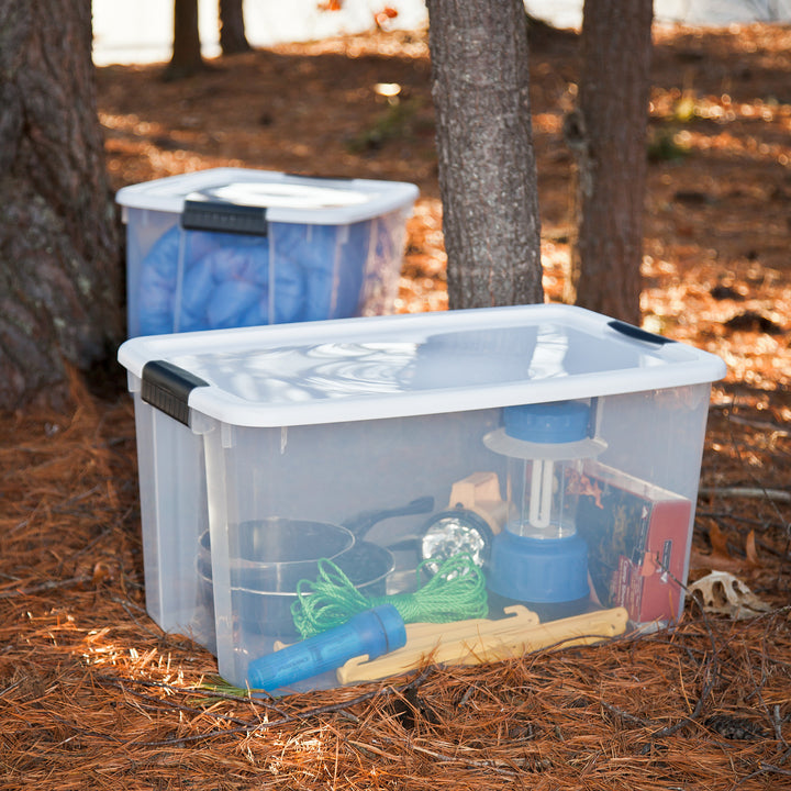 Sterilite 70 Qt Clear Plastic Stackable Storage Bin w/ White Latch Lid, (8 Pack)