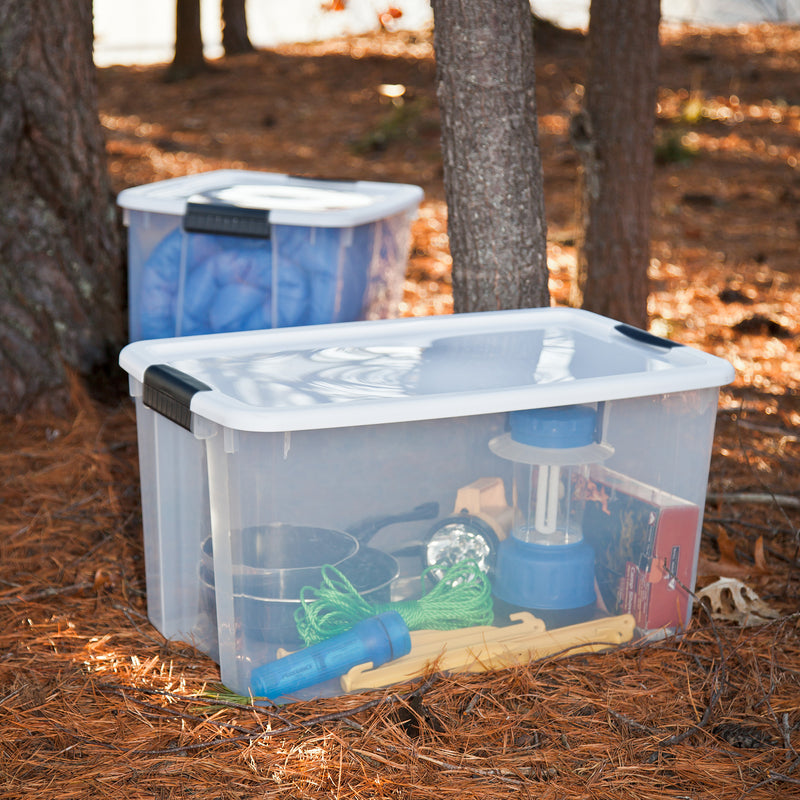 Sterilite 70 Qt Clear Plastic Stackable Storage Bin w/ White Latch Lid, 12 Pack