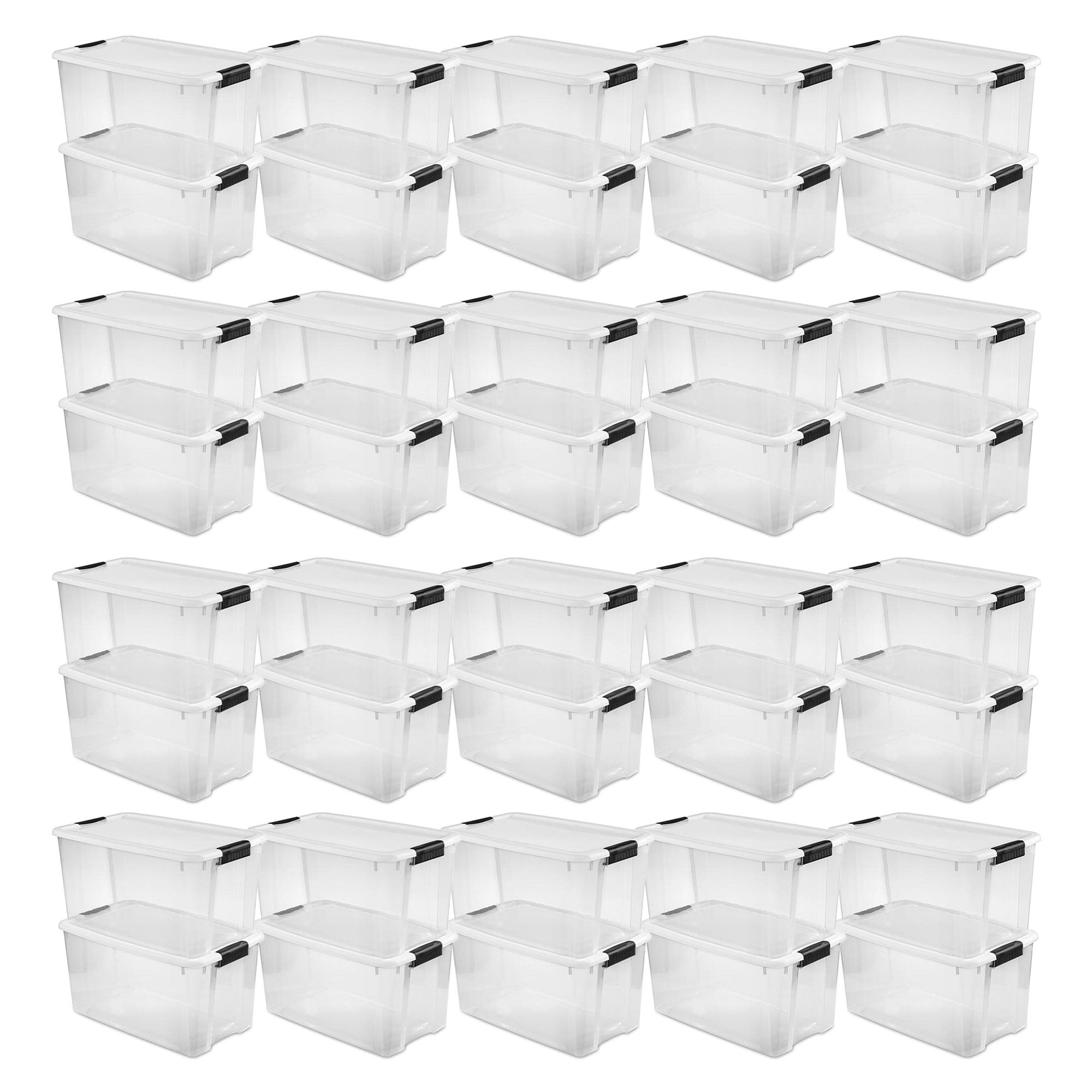 Sterilite 70 Qt Clear Plastic Stackable Storage Bin w/ White Latch Lid, 40 Pack