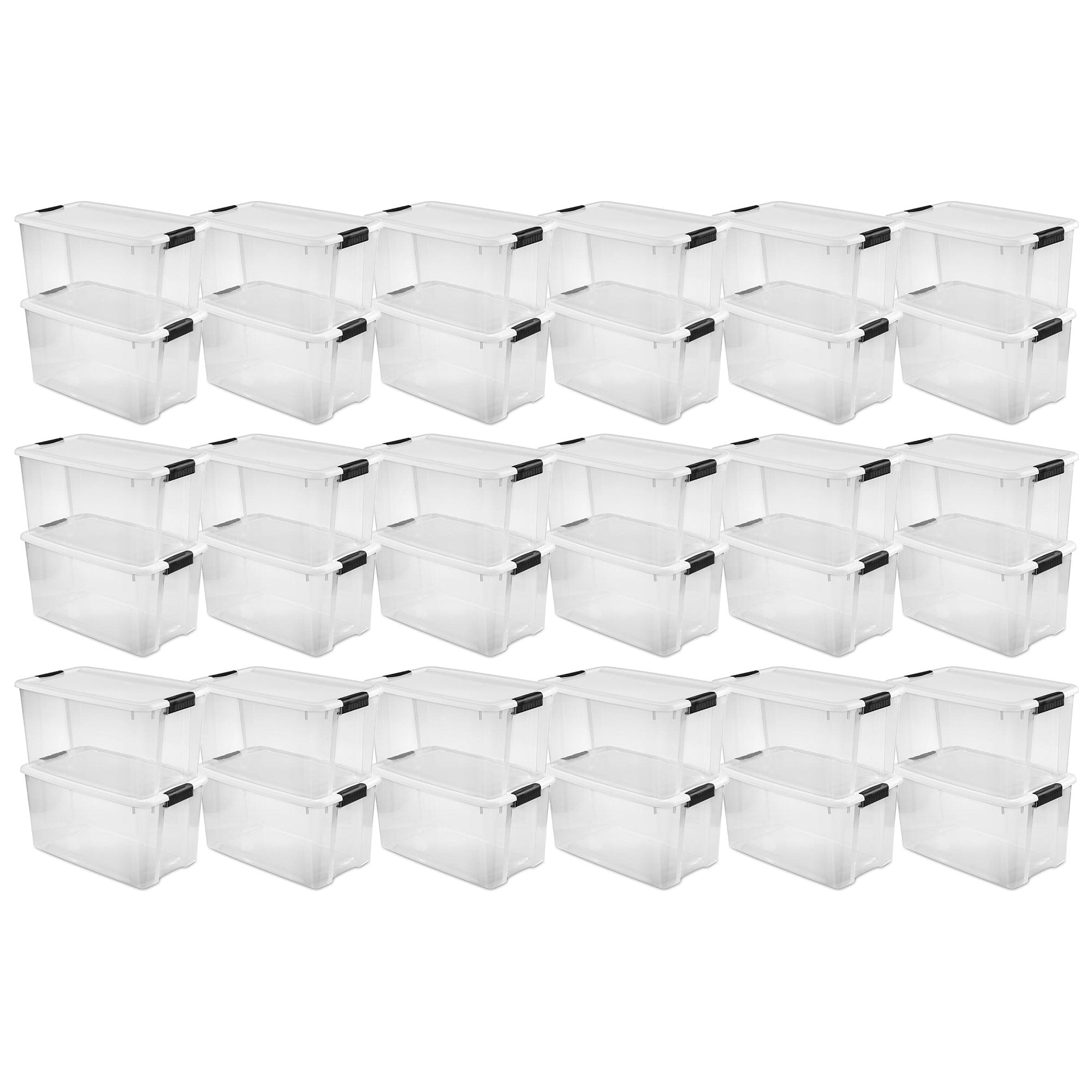 Sterilite 70 Qt Clear Plastic Stackable Storage Bin w/ White Latch Lid, 36 Pack