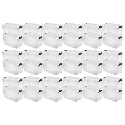 Sterilite 70 Qt Clear Plastic Stackable Storage Bin w/ White Latch Lid, 36 Pack