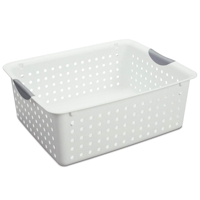 Sterilite Large Ultra Plastic Storage Bin Baskets with Handles, White, 24 Pack
