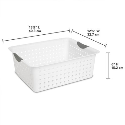 Sterilite Large Ultra Plastic Storage Bin Baskets with Handles, White, 24 Pack