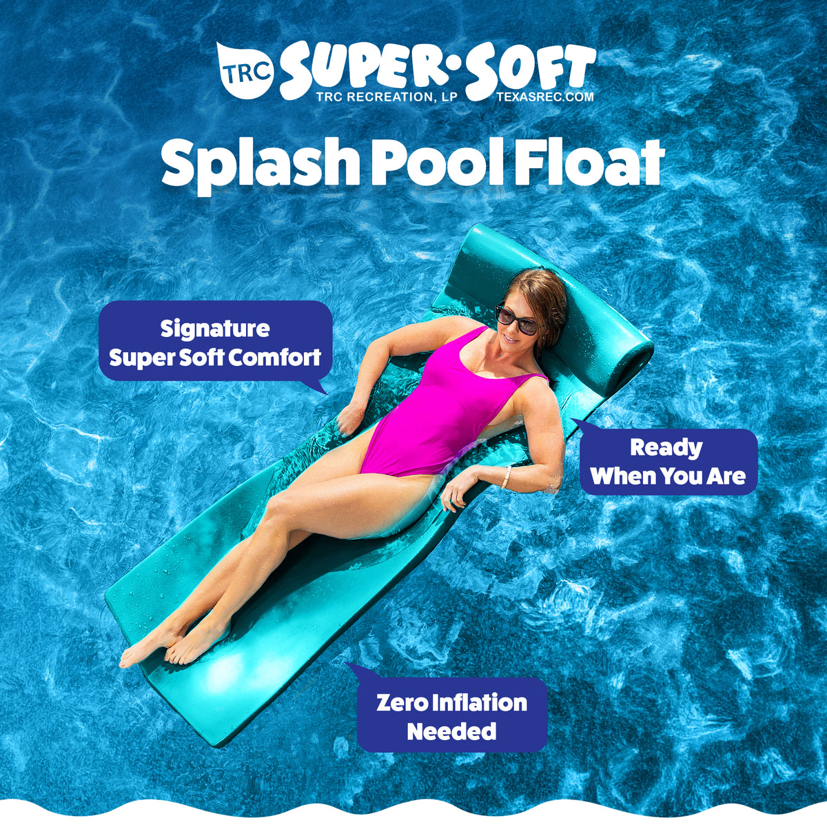 Splash 1.25" Thick Foam Swimming Pool Float Mat, Tropical Teal (Open Box)