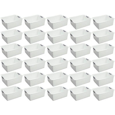 Sterilite Large Ultra Plastic Storage Bin Baskets with Handles, White, 30 Pack