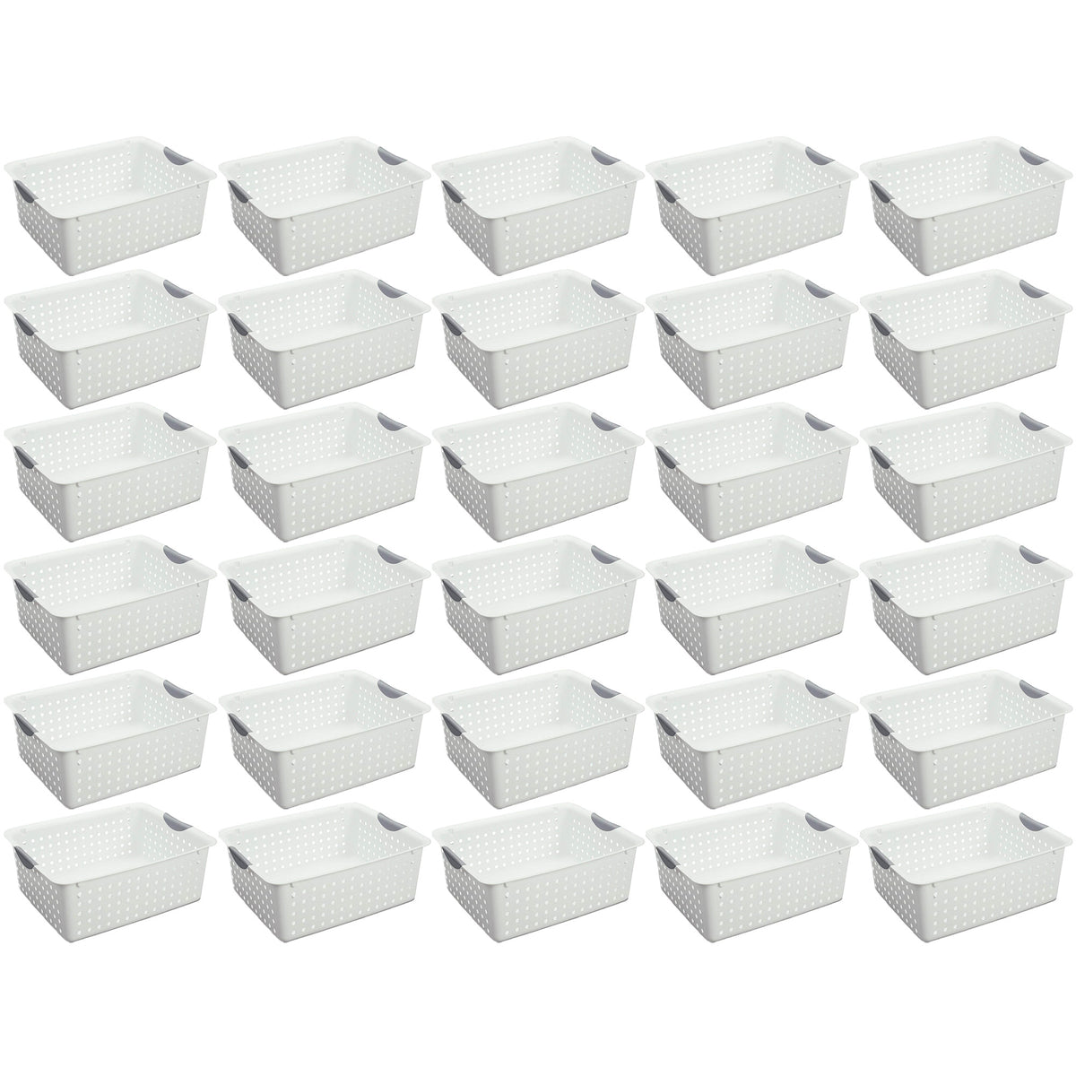 Sterilite Large Ultra Plastic Storage Bin Baskets with Handles, White, 30 Pack