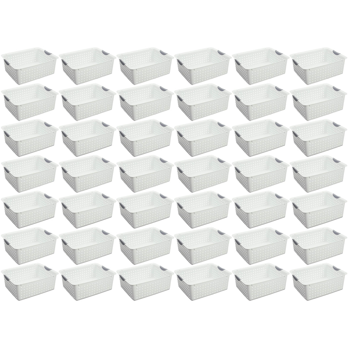 Sterilite Large Ultra Plastic Storage Bin Baskets with Handles, White, 42 Pack