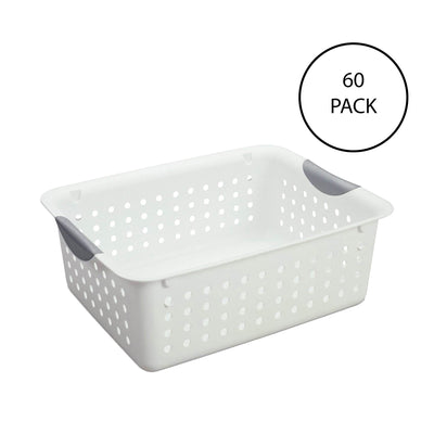 Sterilite Large Ultra Plastic Storage Bin Baskets with Handles, White, 60 Pack