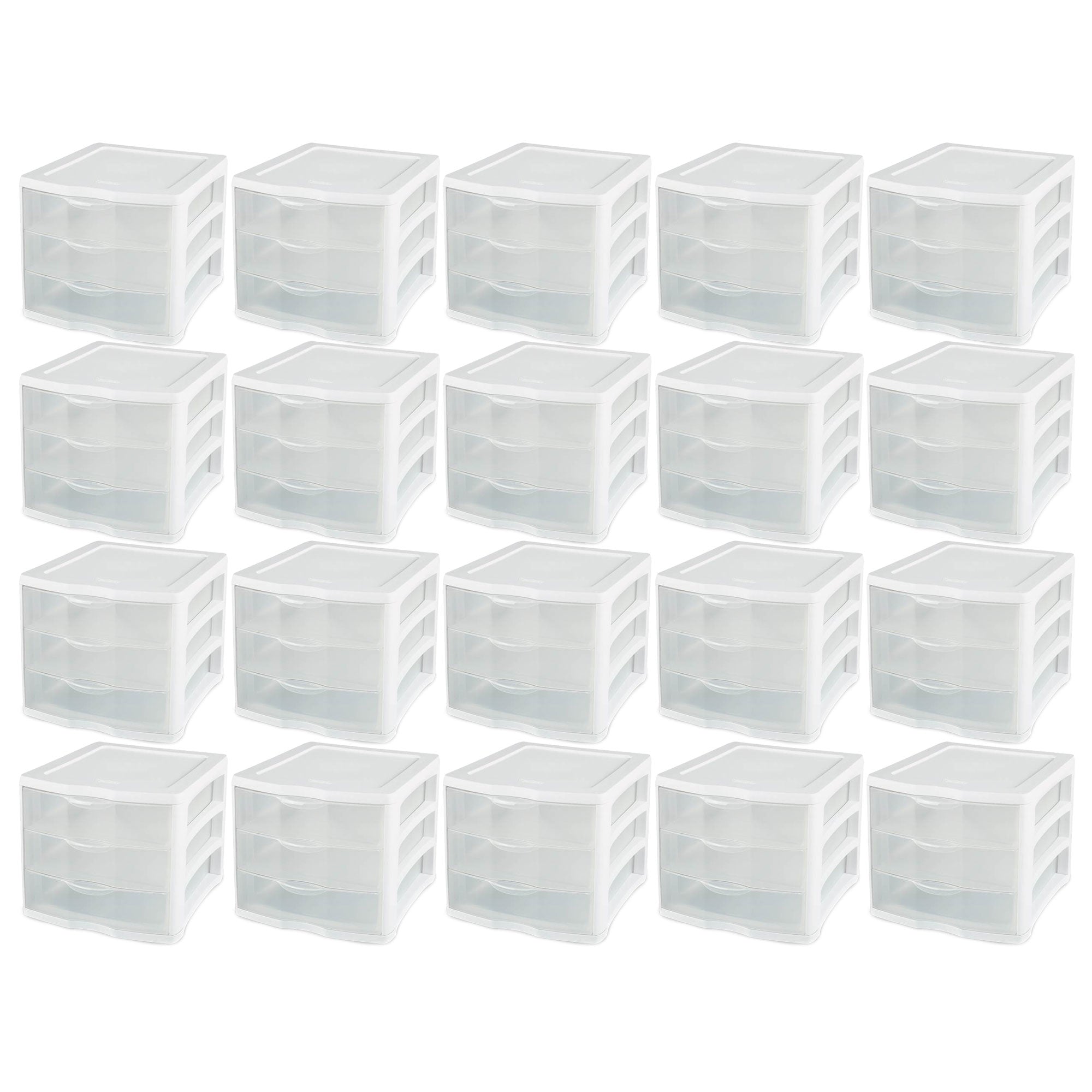 Sterilite ClearView Compact Stacking 3 Drawer Storage Organizer System, 20 Pack
