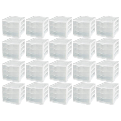 Sterilite ClearView Compact Stacking 3 Drawer Storage Organizer System, 20 Pack