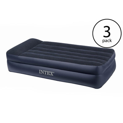 Intex Pillow Rest Twin Size Raised Pillow Air Mattress w/ Built-In Pump (3 Pack)