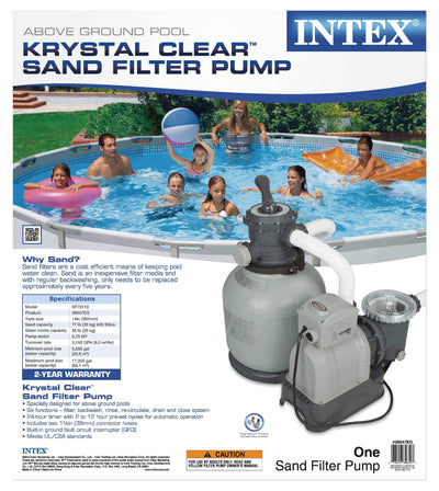 Intex Krystal Clear 2800GPH Above Ground Pool Sand Filter Pump + 2 Hose Adapters