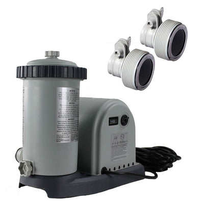 Intex 1500GPH Easy Set Pool Timer & GFCI Filter Cartridge Pump + 2 Hose Adapters