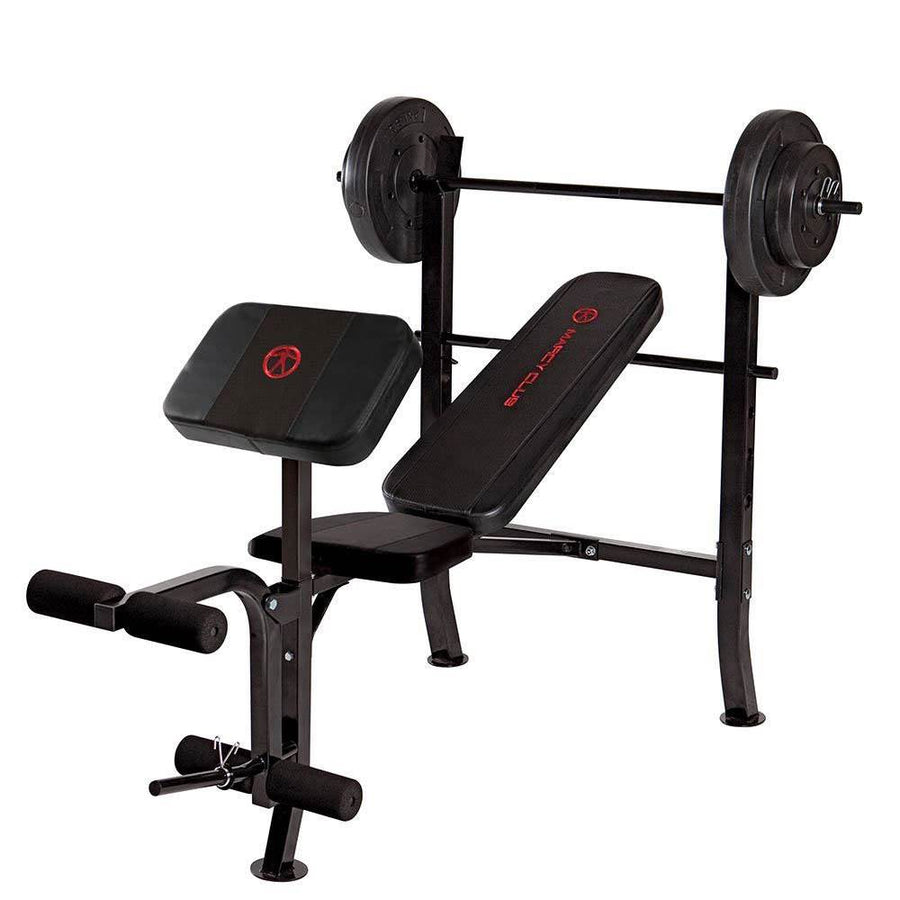 Marcy Pro Home Gym Standard Weight Training Bench with 80 Pound Weight Set - VMInnovations