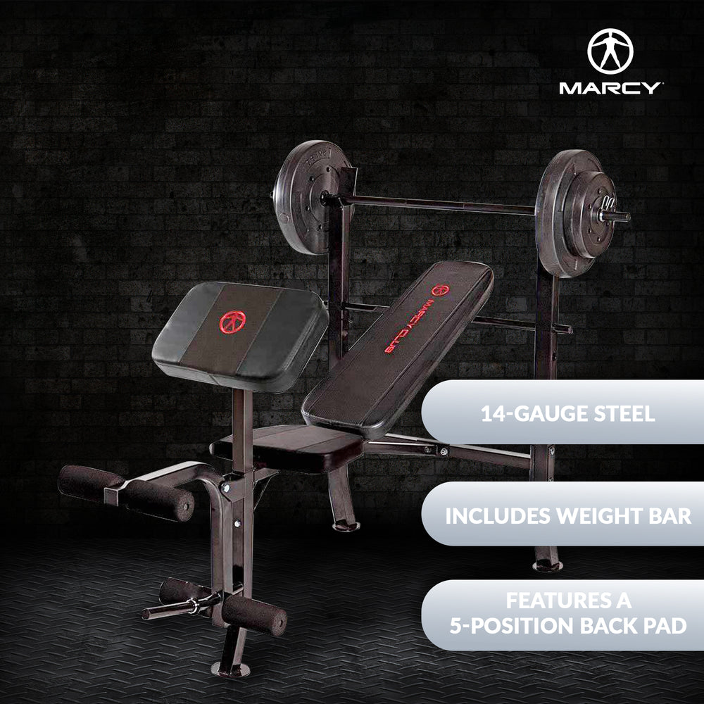 Marcy Pro Home Gym Standard Weight Training Bench with 80 Pound Weight Set - VMInnovations