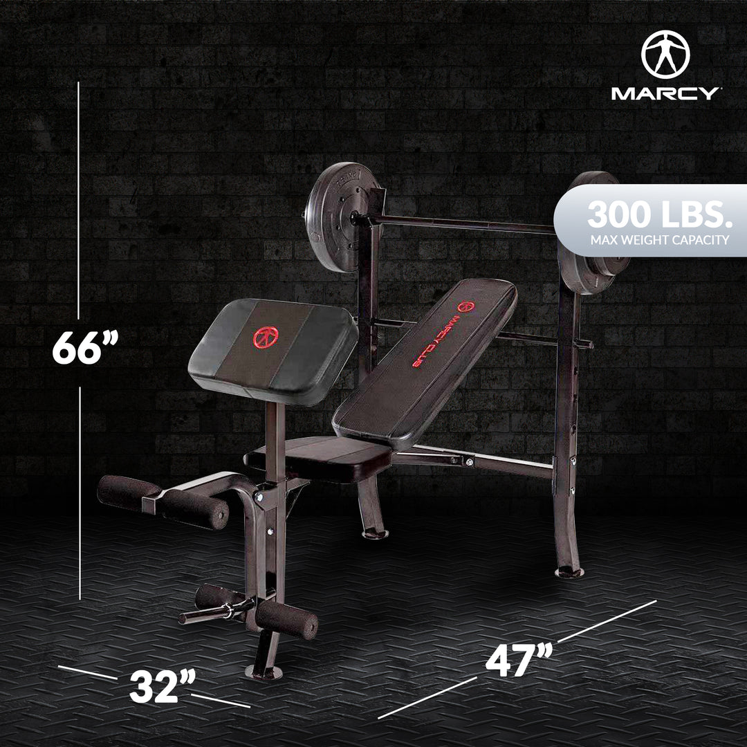 Marcy Pro Home Gym Standard Weight Training Bench with 80 Pound Weight Set - VMInnovations