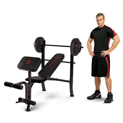 Marcy Pro Home Gym Standard Weight Bench w/ 80 LB Weight Set, Black (For Parts)