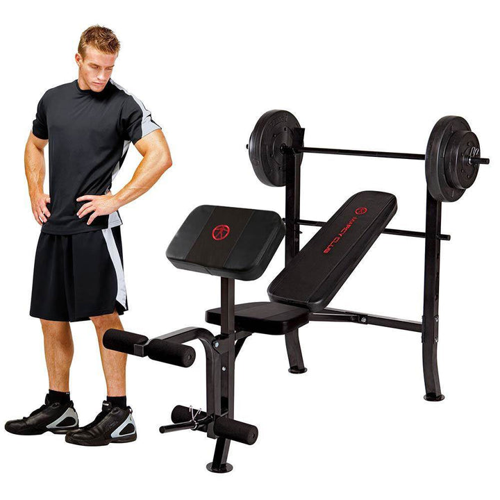 Marcy Pro Home Gym Standard Weight Training Bench 80 Pound Weight Set (Open Box) - VMInnovations