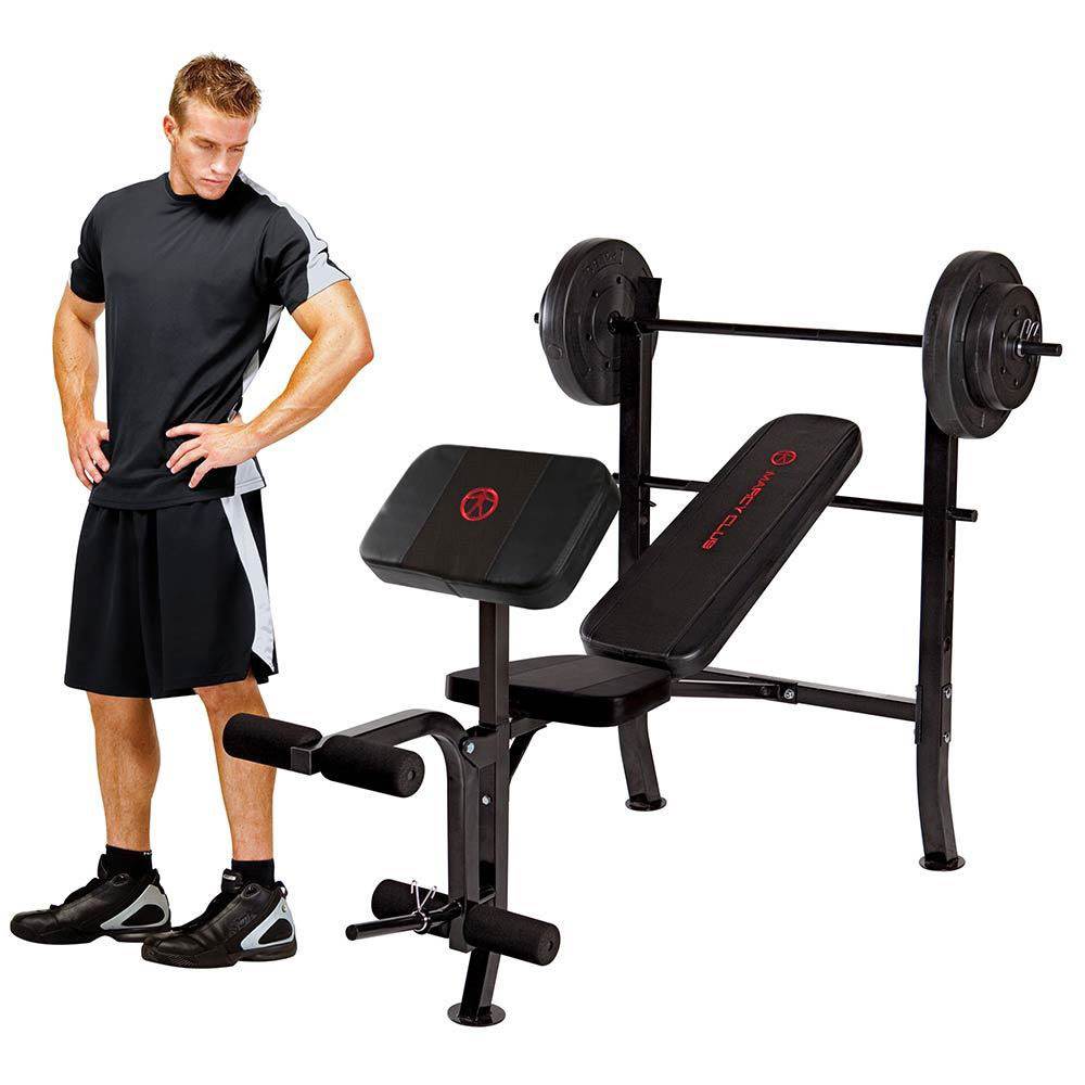 Marcy Pro Home Gym Standard Weight Training Bench 80 Pound Weight Set (Open Box) - VMInnovations