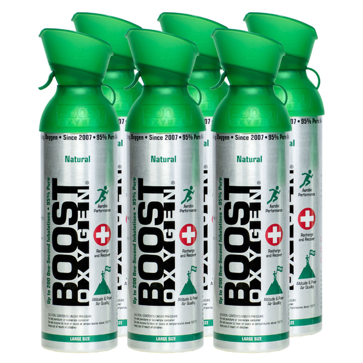 Boost Oxygen 10 Liter Canned Oxygen Bottle with Mouthpiece, Natural (6 Pack)