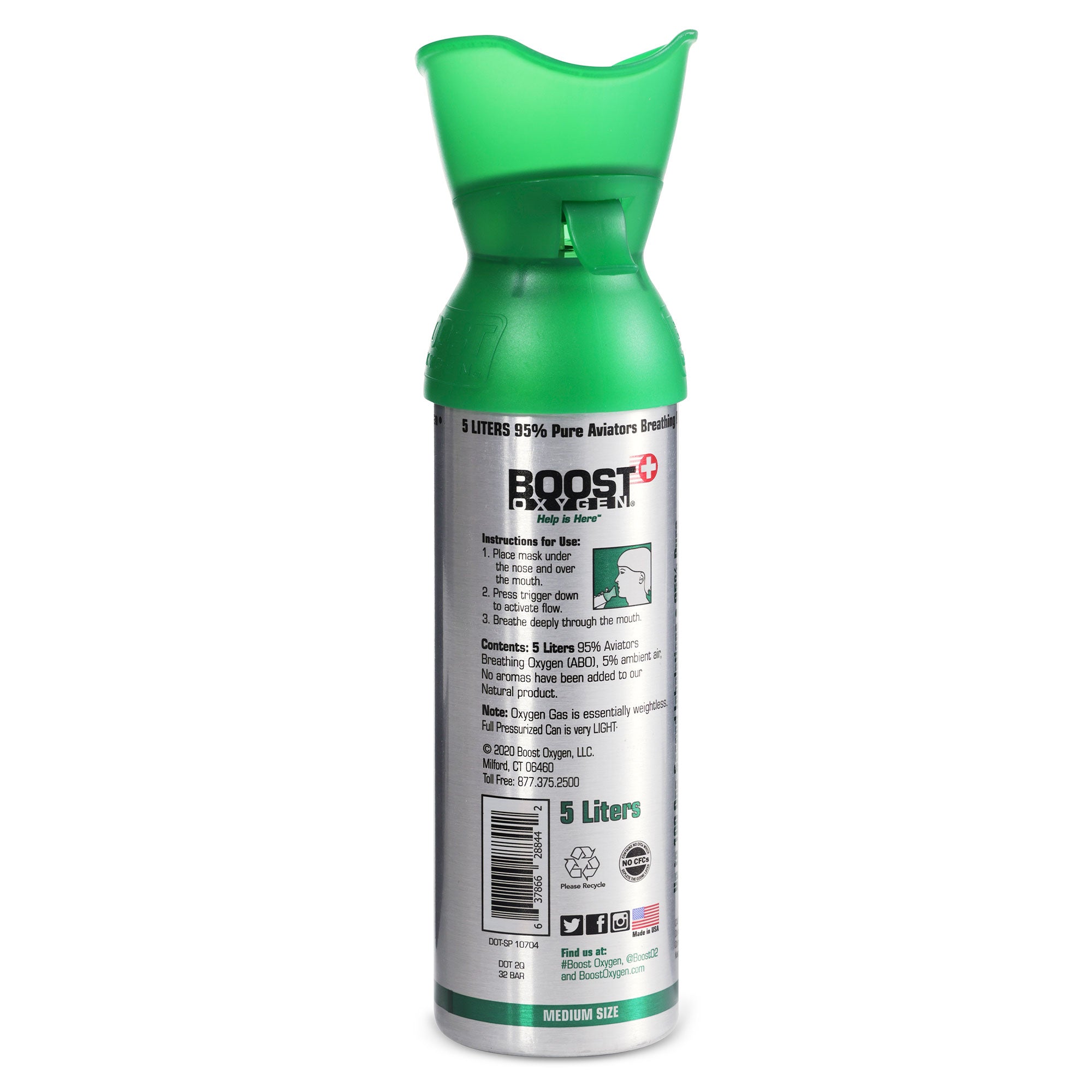 Boost Oxygen Natural Portable 5 Liter Pure Oxygen Canister, Flavorless (3 Pack)