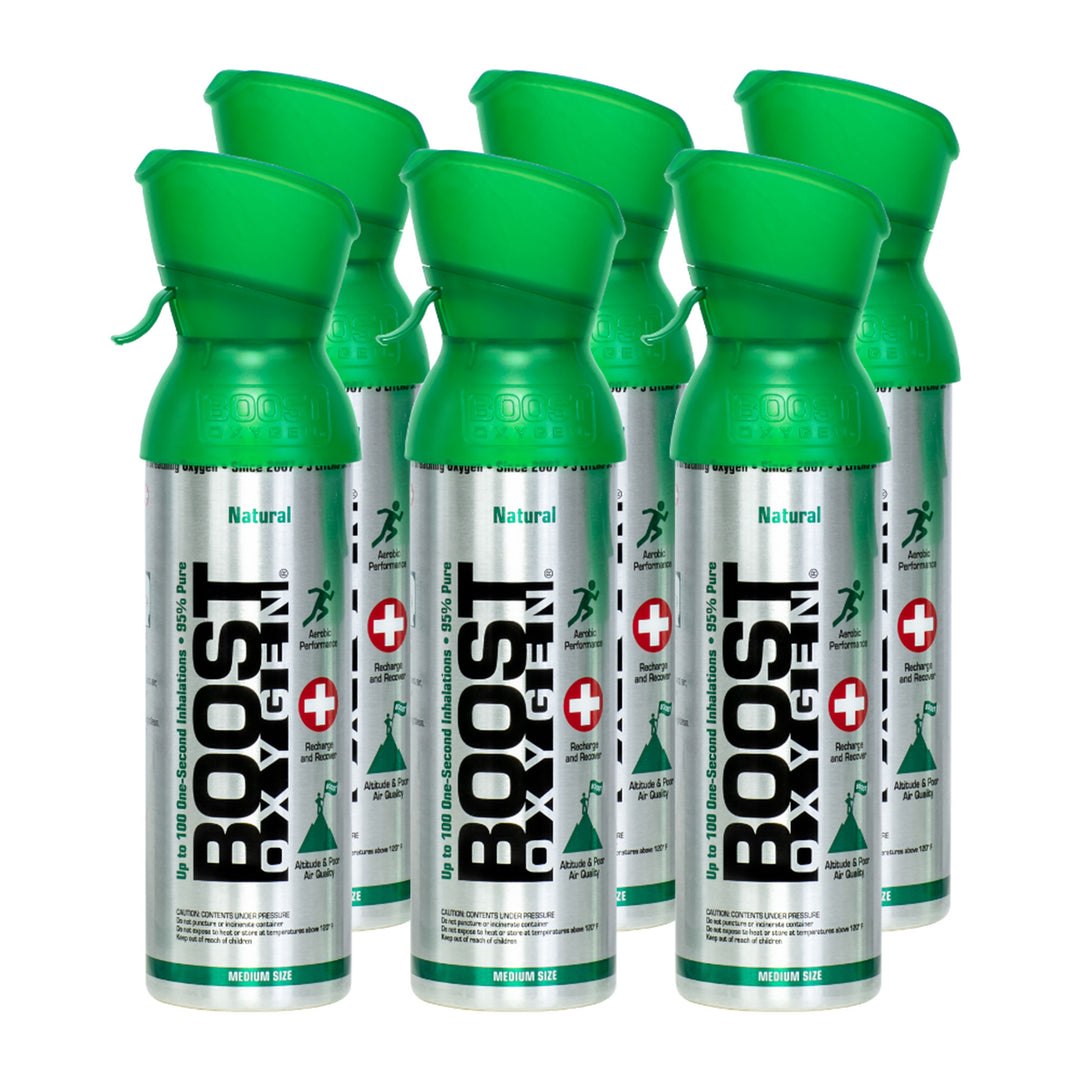 Boost Oxygen 5 Liter Canned Oxygen Bottle with Mouthpiece, Natural (6 Pack)