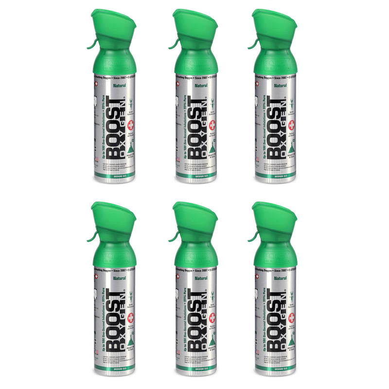 Boost Oxygen 5 Liter Canned Supplemental Oxygen Bottle with Mouthpiece (6 Pack)