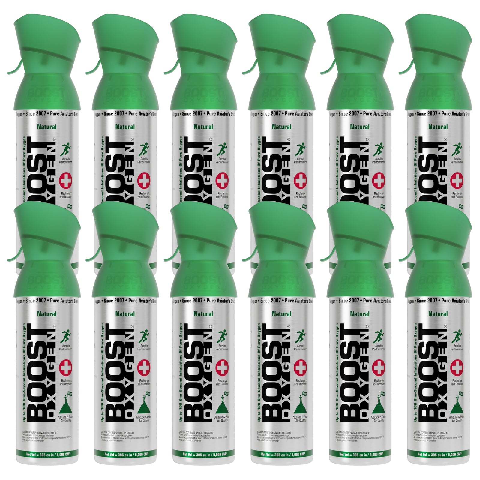 Boost Oxygen 5 Liter Canned Oxygen Bottle with Mouthpiece, Natural (12 Pack) - VMInnovations