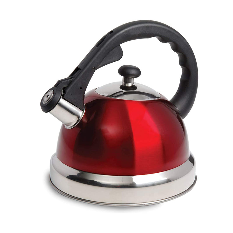 Mr Coffee 2.2 Quart Claredale Stainless Steel Stove Top Tea Pot Kettle, Red