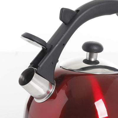 Mr Coffee 2.2 Quart Claredale Stainless Steel Stove Top Tea Pot Kettle, Red