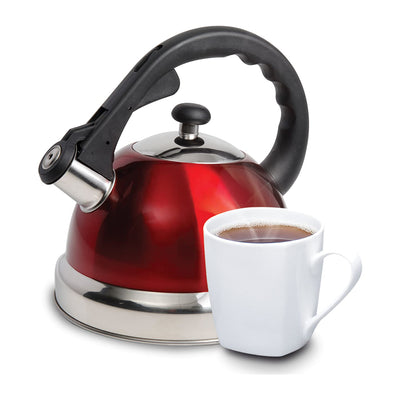 Mr Coffee 2.2 Quart Claredale Stainless Steel Stove Top Tea Pot Kettle, Red - VMInnovations