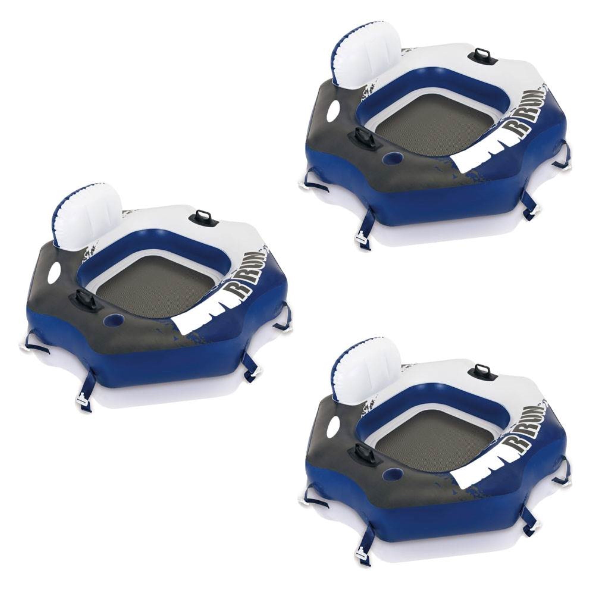 Intex River Run 1-Person Inflatable Connecting Floating Lounge Tube, 3 Pack - VMInnovations