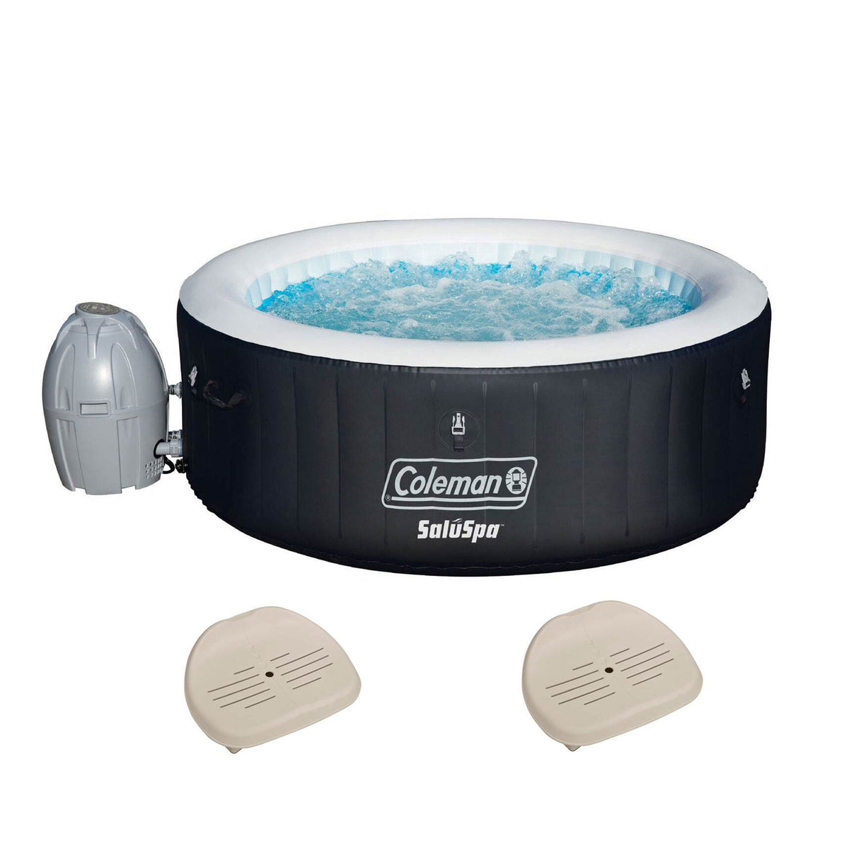 Coleman SaluSpa 4 Person Inflatable Outdoor Hot Tub & 2 Non-Slip Seat Accessory