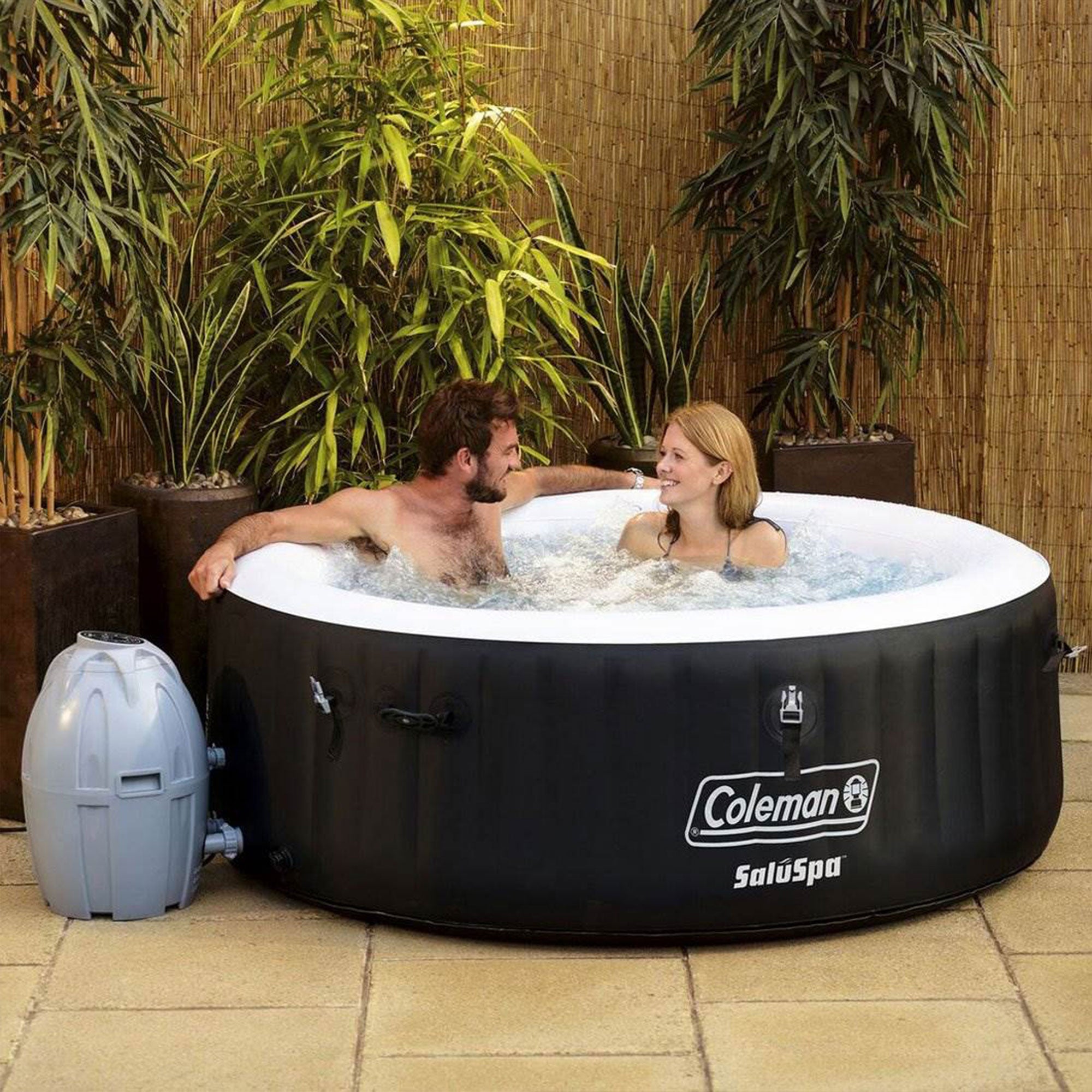 Coleman SaluSpa 4 Person Inflatable Outdoor Hot Tub & 2 Non-Slip Seat Accessory - VMInnovations
