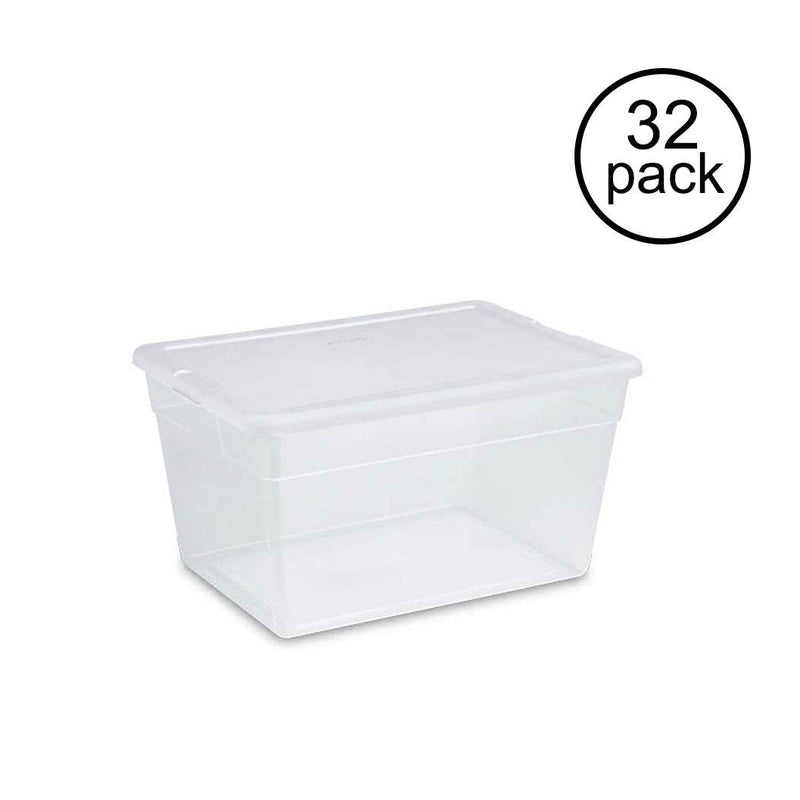 Sterilite 56 Quart Clear Plastic Storage Container Box and Latching Lid, 32 Pack