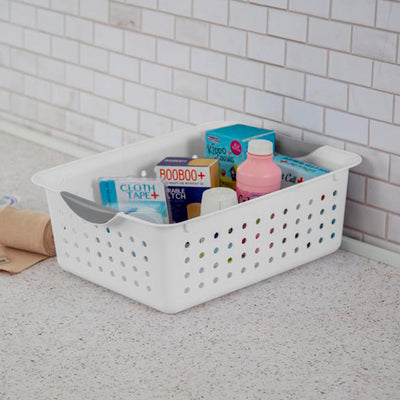 Sterilite Medium Ultra Plastic Storage Organizer Basket with Handles, (30 Pack)